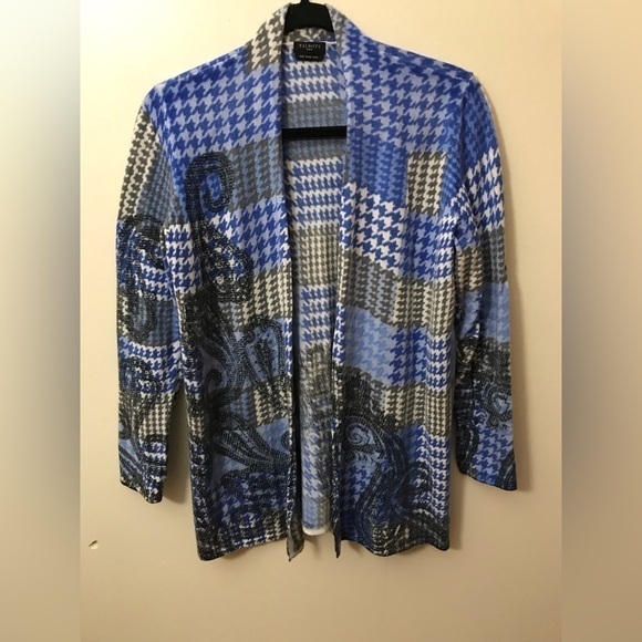 Talbots Womens Pure Merino Wool Houndstooth Paisley Print Open Cardigan Size M - Picture 3 of 15